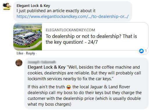 dealership vs locksmith comment